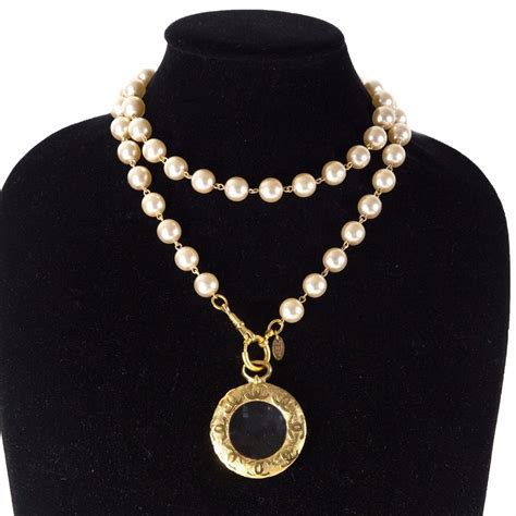 chanel long pearl cc logo necklace|chanel cc logo pendant necklace.